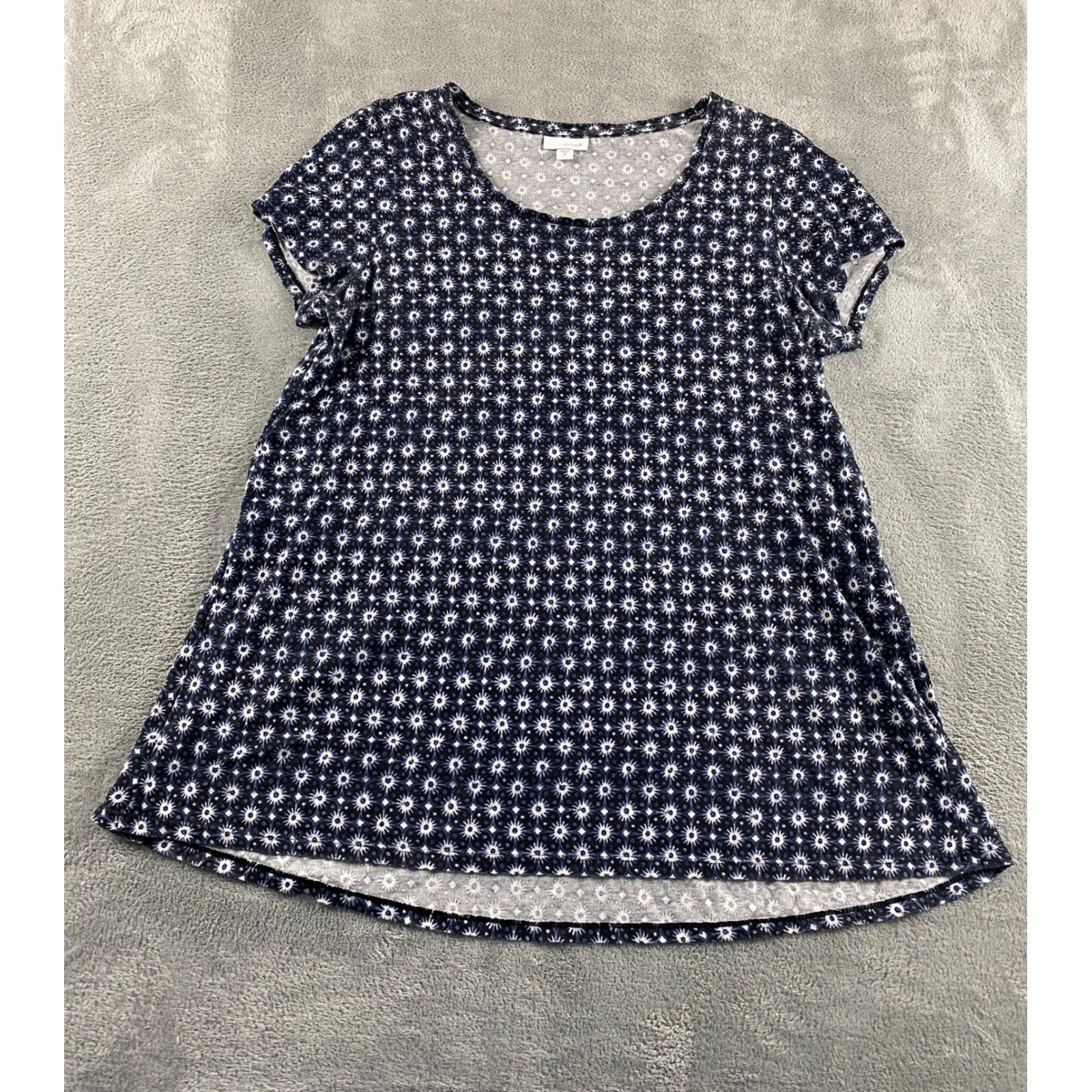 Pure Jill J. Jill Navy Blue White Pima Cotton Floral Medallion Top Womens Medium